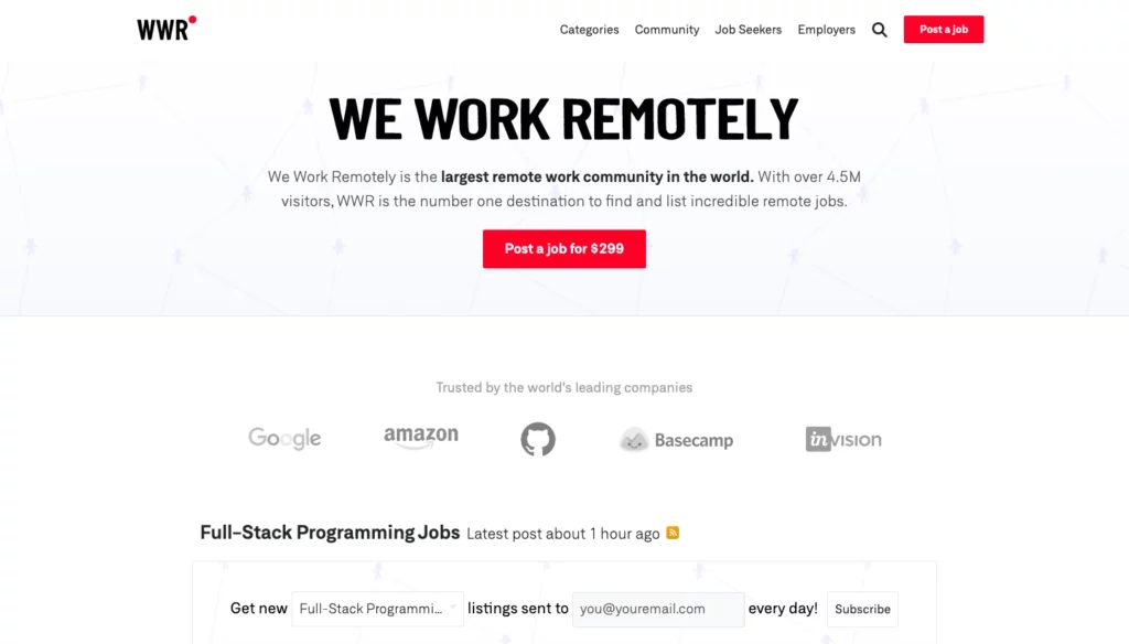 Pagina web we work remotly para encontrar trabajos remoto