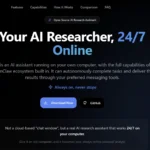 ClawX desktop app homepage showing the open source AI research assistant interface with download button
